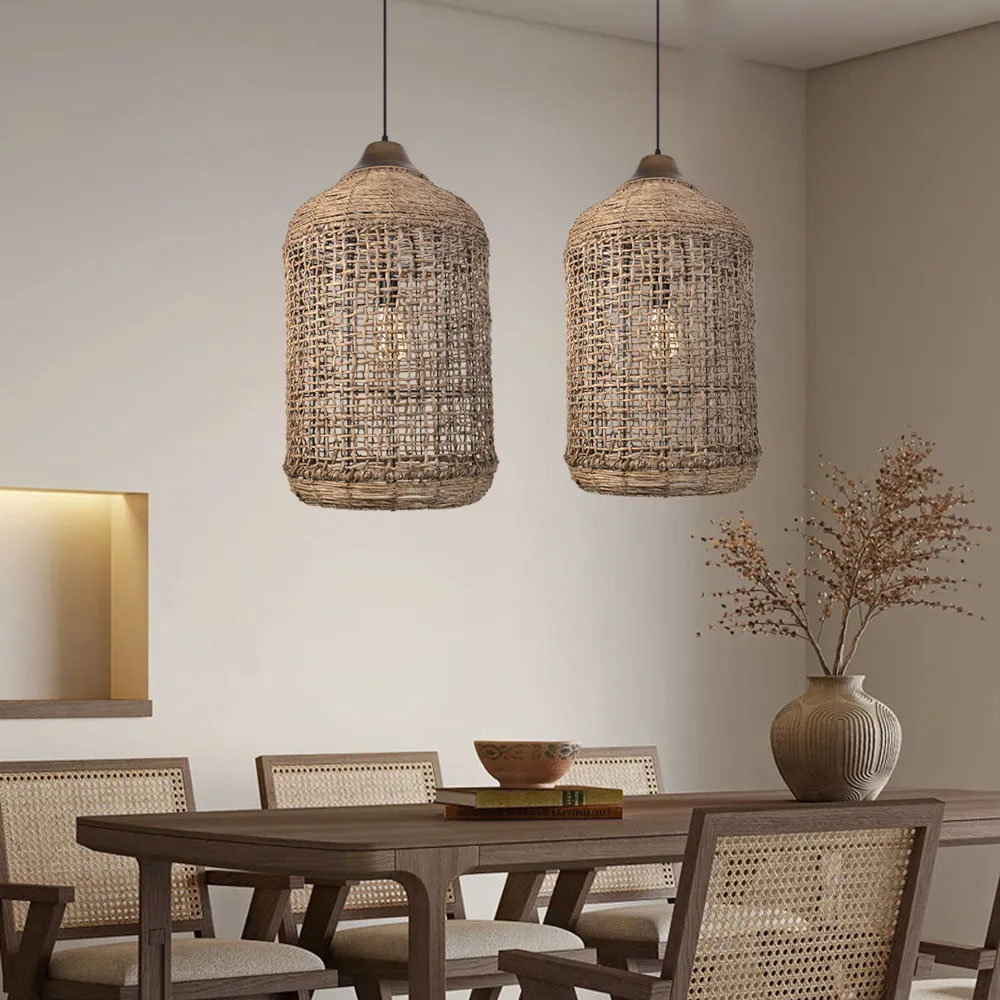 Oversize Wabi-sabi Kitchen Island Light Large Rattan Pendant Light Fixtures
