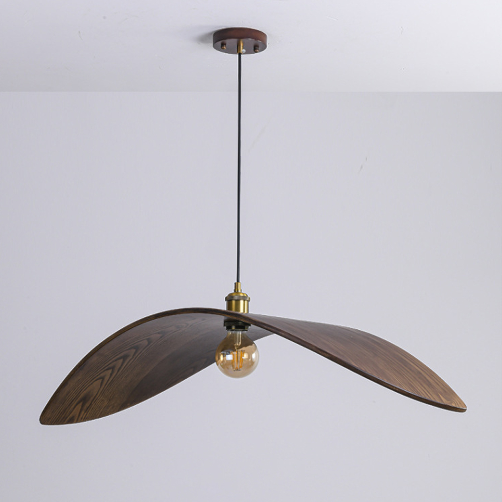 Wabi-Sabi Walnut Chandelier Leaf Shape Wooden Pendant Light-Handwovenlamp