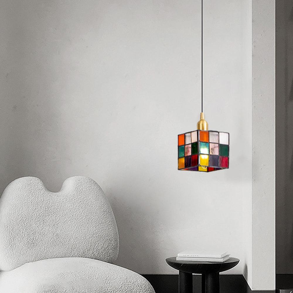 Nordic Creative Rubik’s Cube Small Glass Chandelier For Kitchen Island-Handwovenlamp