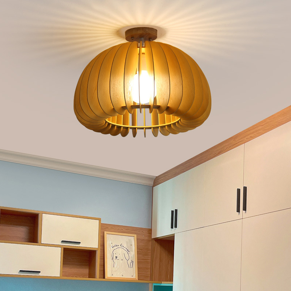 Japanese Wooden Corridor Aisle Ceiling Lamp Log Pumpkin Balcony Light For Bedroom-Handwovenlamp
