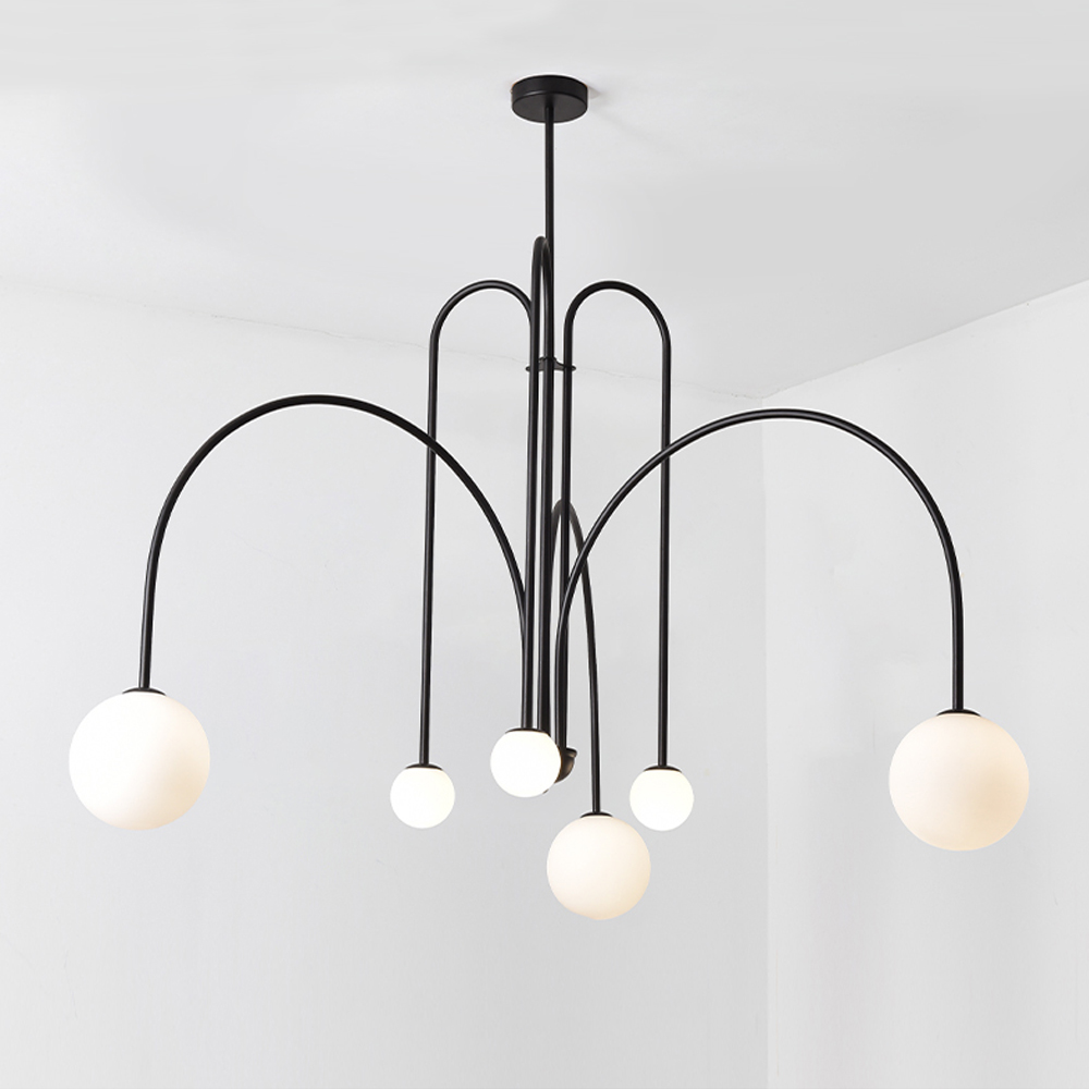 French Art Deco Pendant Lights Minimalist Living Room Glass Chandelier-Handwovenlamp
