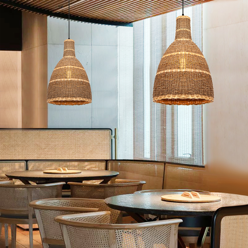 Farmhouse Wabi sabi Rattan Hanging Chandelier Restaurant Pendant Light-Handwovenlamp