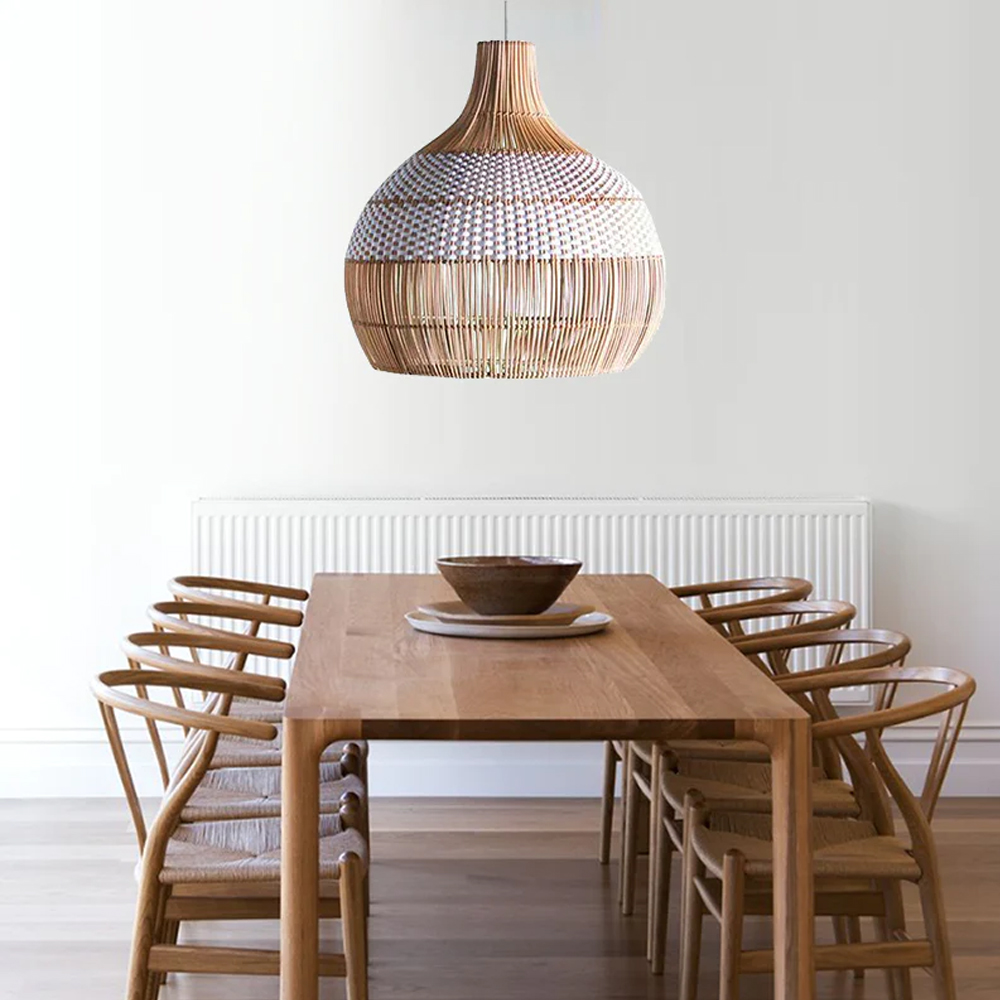 White Rattan Pendant Light Woven Rattan Lampshade-Handwovenlamp