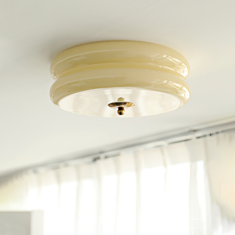 Mid Century Modern Ceiling Light Living Room Cream Glass Chandelier Flush Mount-Handwovenlamp