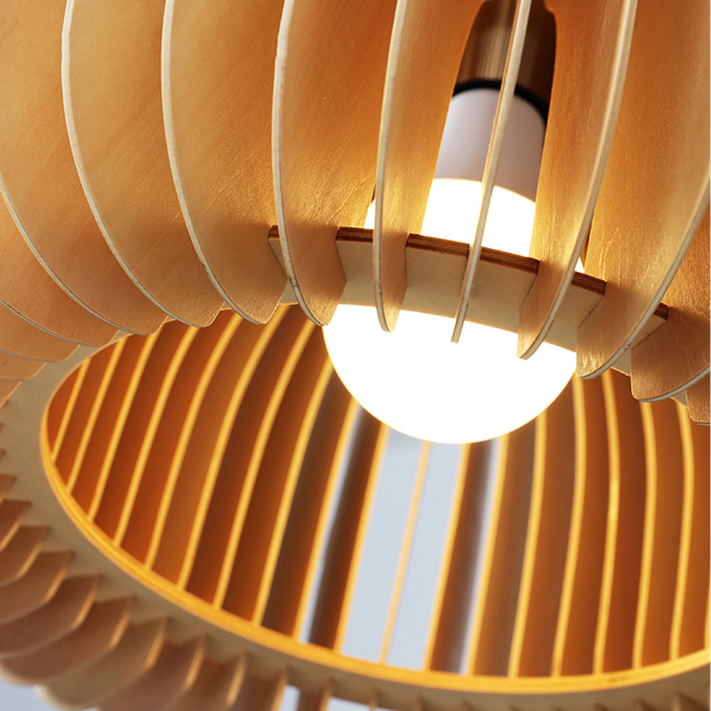 Japanese Pumpkin Lantern Wood Pendant Light Farmhouse Living Room Chandelier-Handwovenlamp