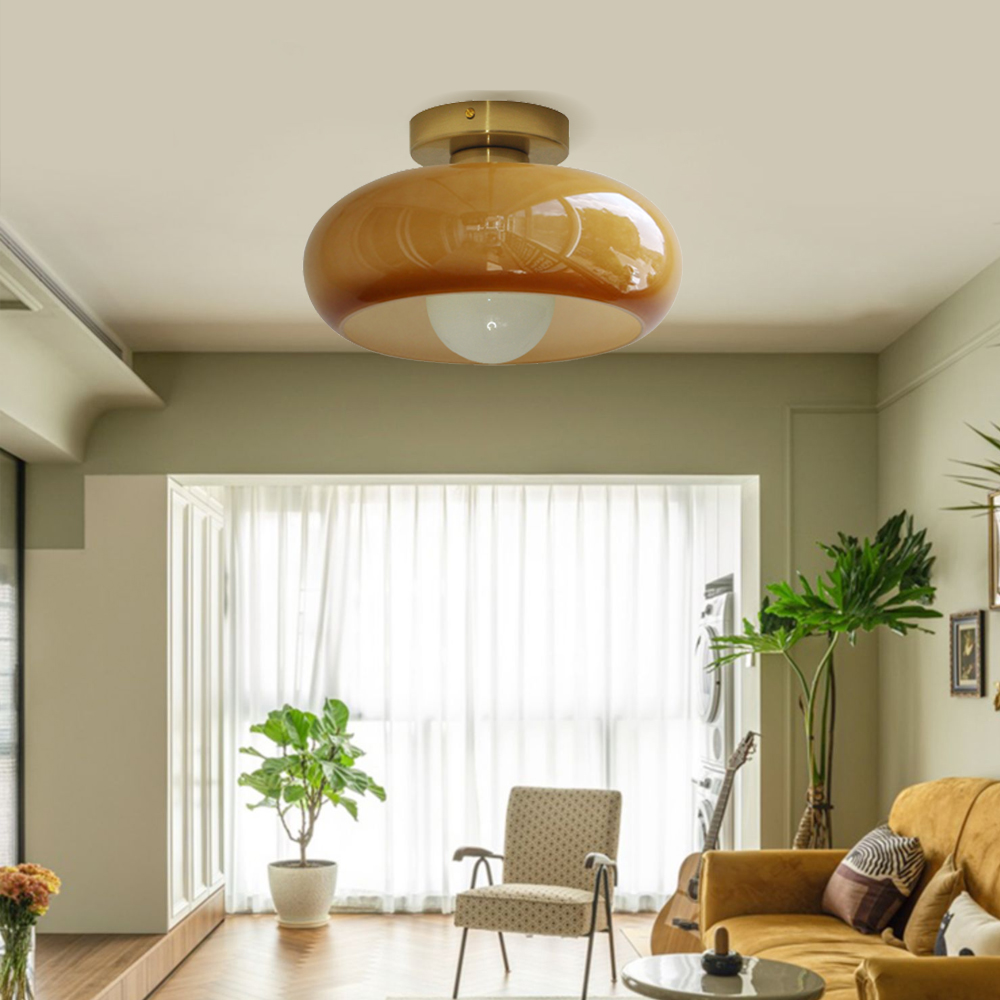 Mid Century Modern Flush Mount Ceiling Lamp Living Room Yellow Chandelier-Handwovenlamp