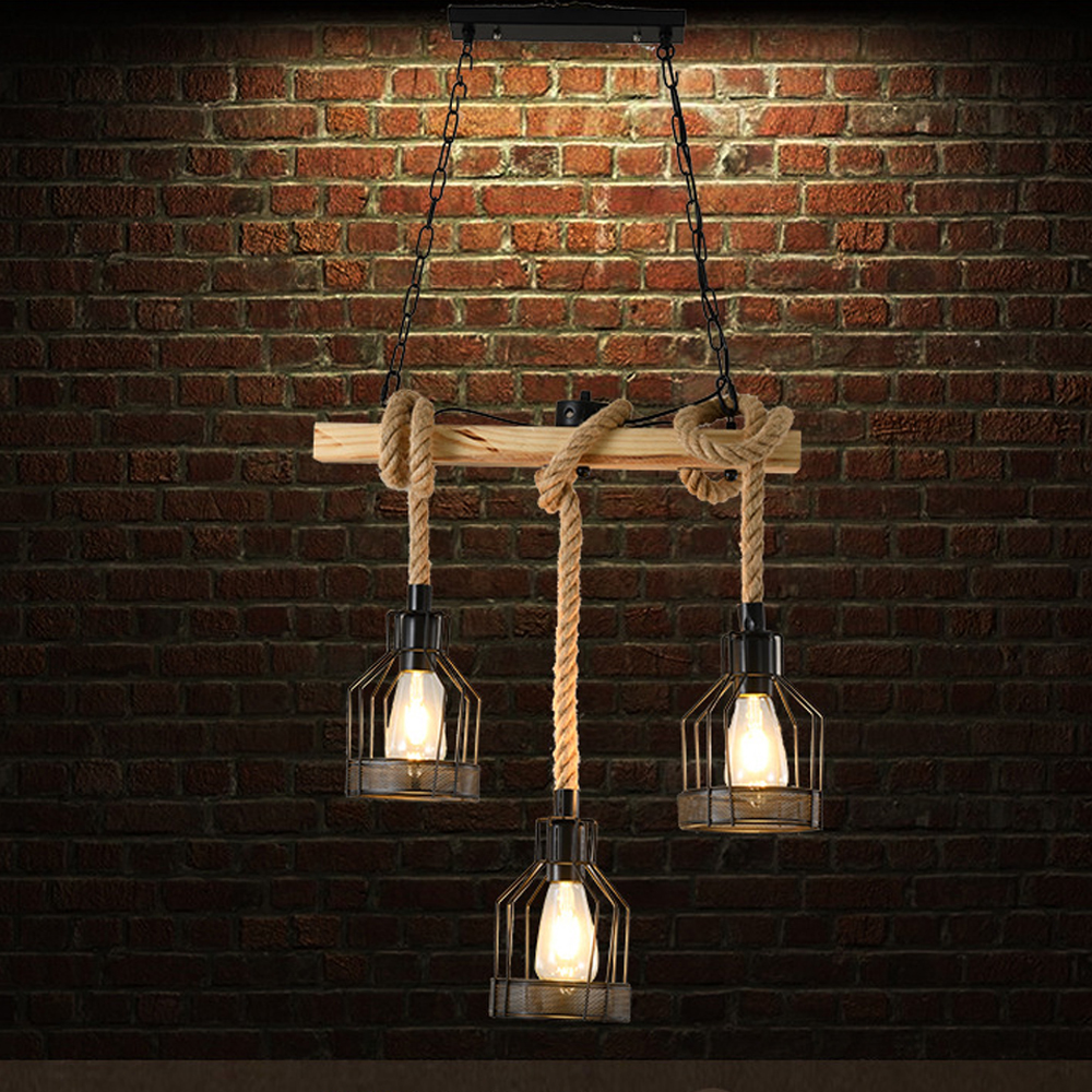 Restaurant Cafe Vintage Hemp Rope Chandelier Industrial Style Lighting Fixtures-Handwovenlamp