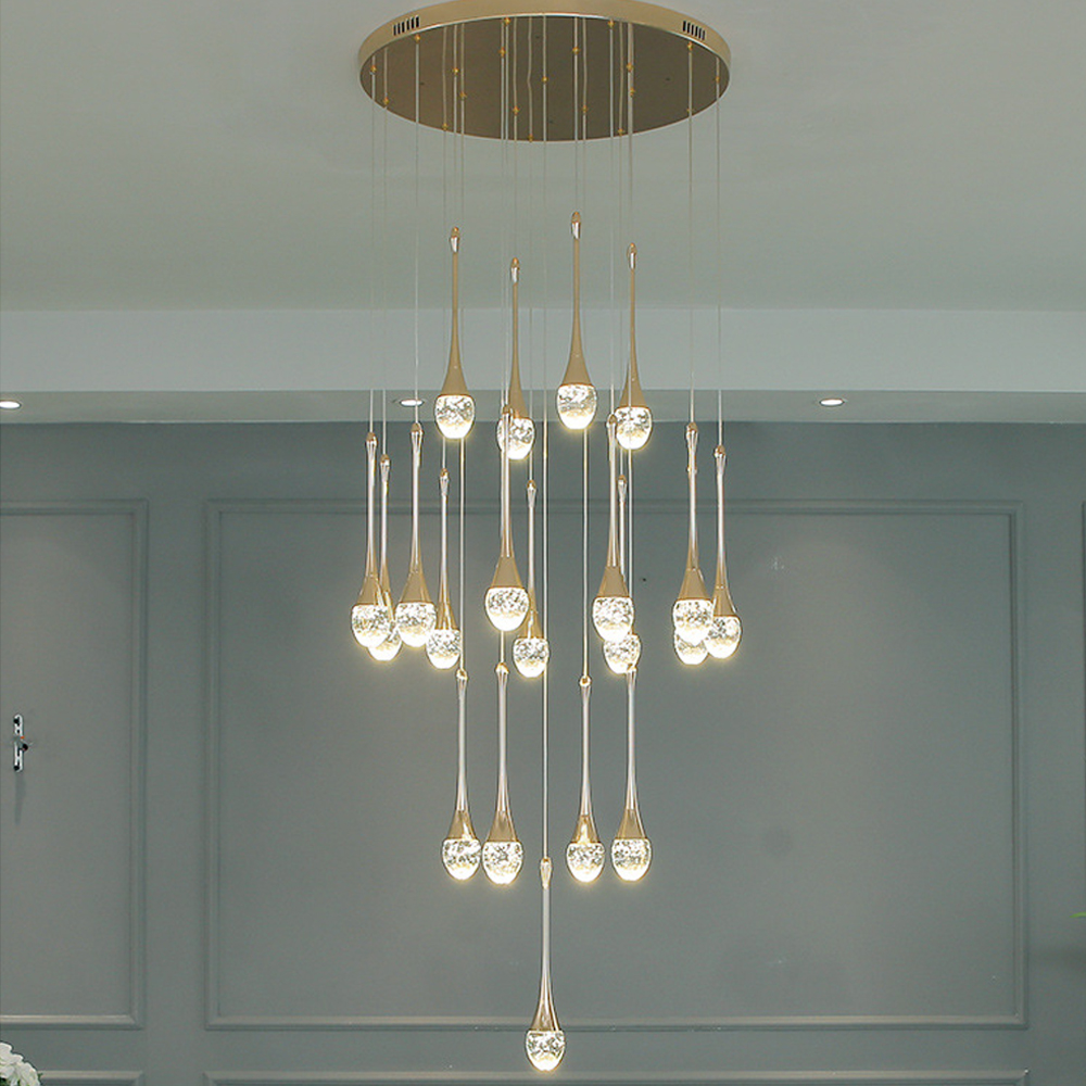 Modern Minimalist Staircase Chandelier Creative Soft Light Duplex Chandelier Restaurant Villa Spiral Stairwell Long Chandelier-Handwovenlamp