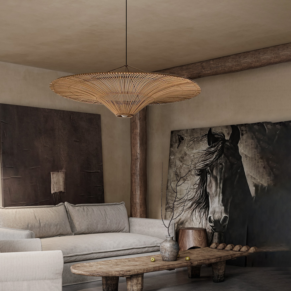 Large Modern Rattan Pendant Light Ceiling Lampshade Wabi-sabi Chandelier-Handwovenlamp