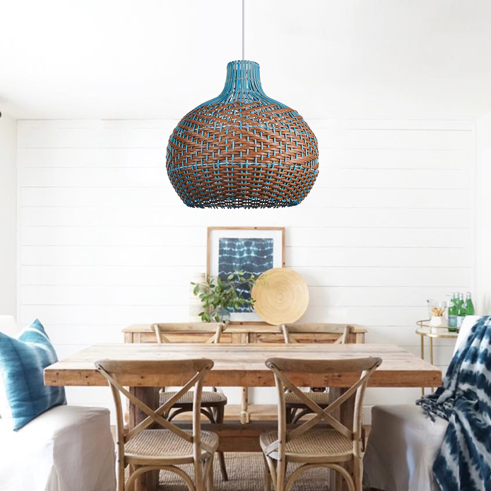 Kitchen Blue-brown Rattan Pendant Lights Fixture Ceiling Hanging Lamp Shade-Handwovenlamp