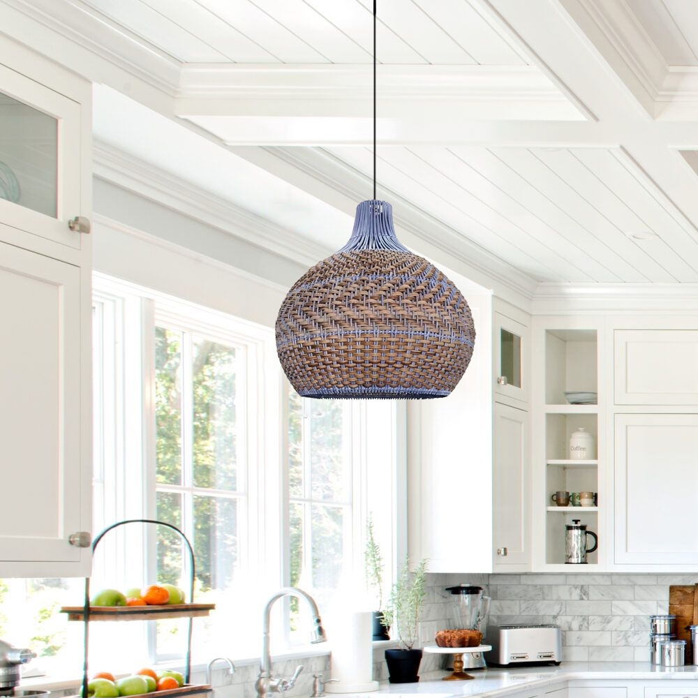 Hamptons Blue Rattan Pendant Light-Handwovenlamp