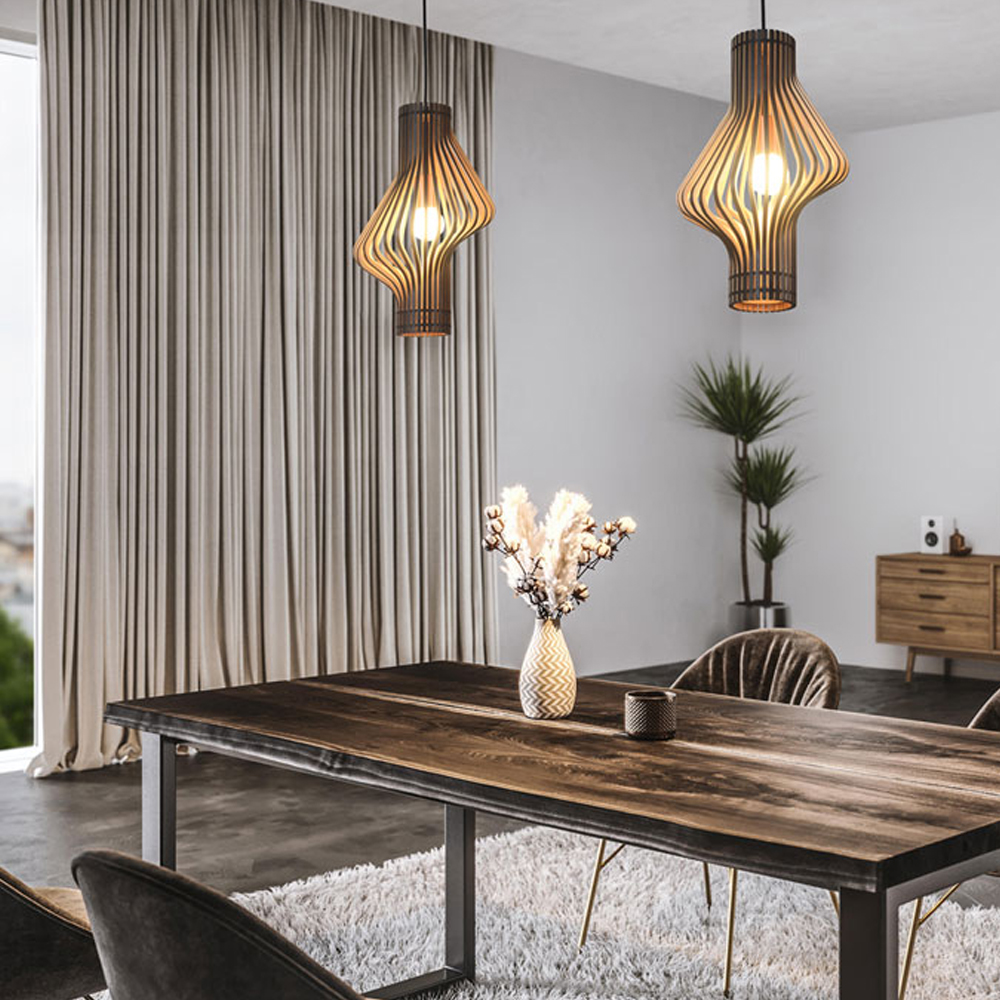 Creative Curved Surface Wooden Pendant Light Designer Art Light B&B Bedside Lamp-Handwovenlamp