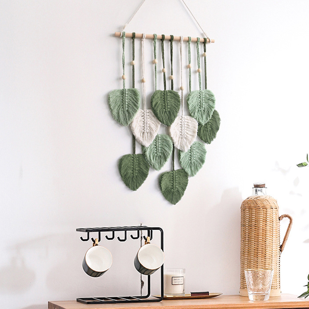 Bohemian Wall Decor Hand-woven Cotton Rope Leaf Tapestry Living Room Design-Handwovenlamp