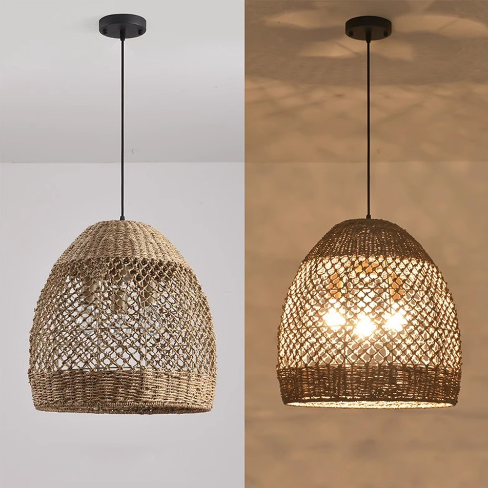 Natural Seagrass Lampshade Rattan Pendant Light Handmade Lamp Fixture-Handwovenlamp