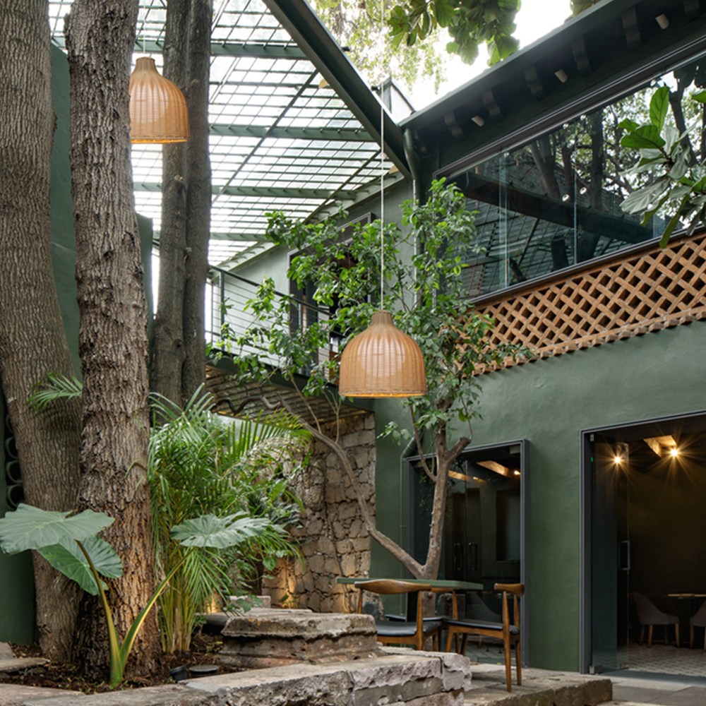 Courtyard Garden Terrace Rattan Pendant Light Outdoor Waterproof Balcony Hanging Lamp-Handwovenlamp