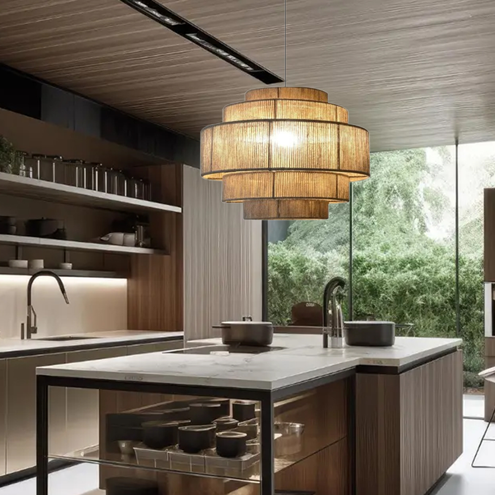 Japanese Chandelier Wabi-sabi Living Room Hemp Rope Pendant Light Southeast Asian lamps-Handwovenlamp