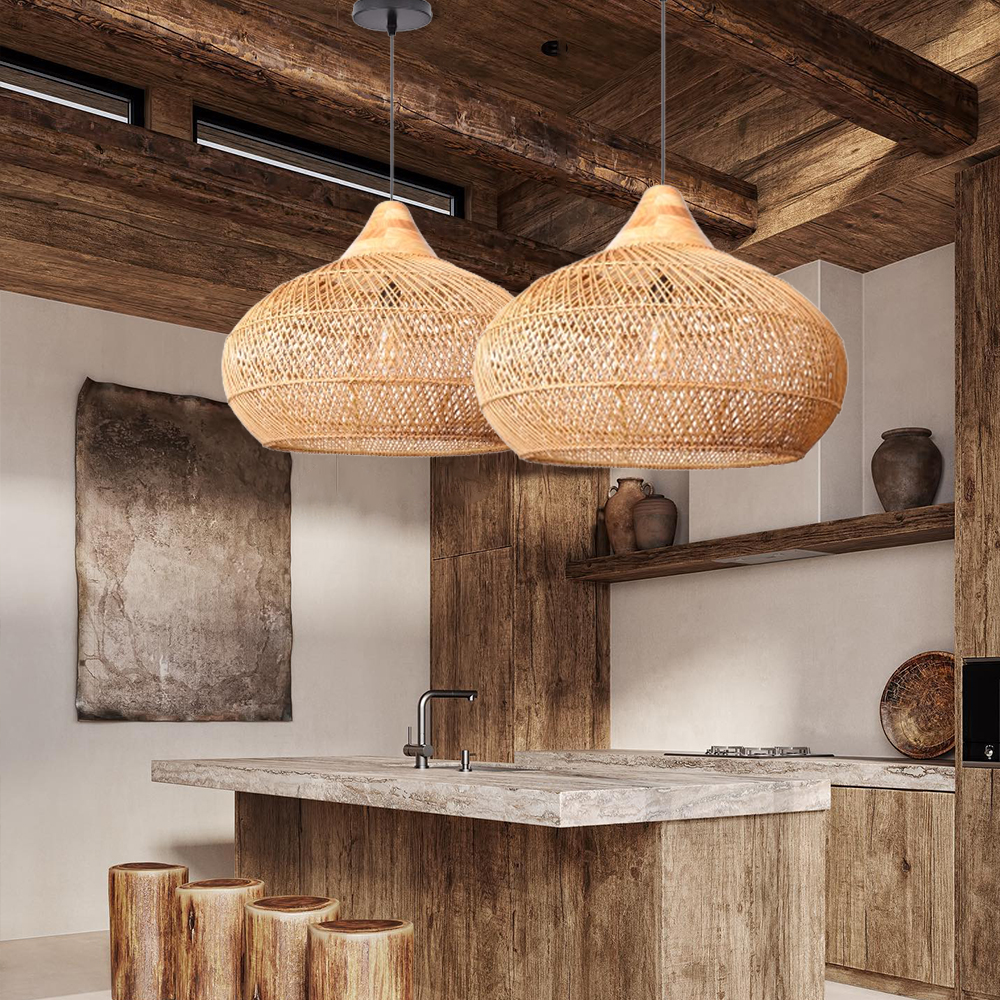 Wabi-sabi Retro Rattan Weaving Pendant Light Southeast Asian Restaurant Chandelier-Handwovenlamp
