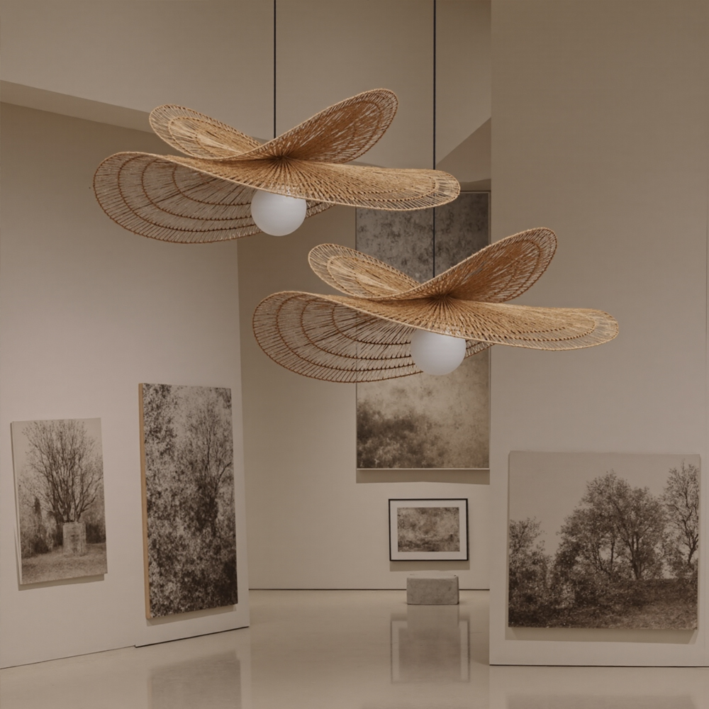 Handwoven Wabi-sabi Rattan Pendant Light Retro B&B Bedroom Living Room Creative Restaurant Chandelier-Handwovenlamp