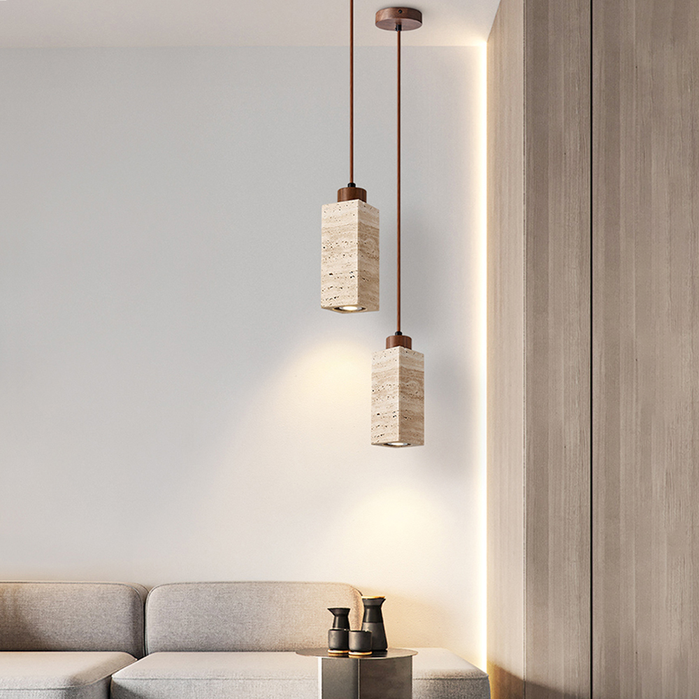 Wabi-sabi Travertine Chandelier Island Table Retro Window Spotlight-Handwovenlamp