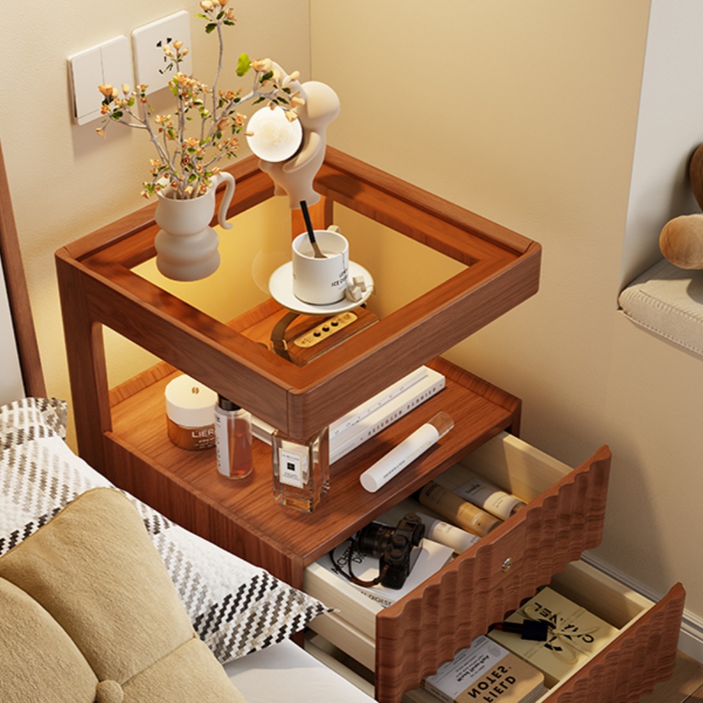 Bedroom Solid Wood Lockable Bedside Table Living Room With Lamp Side Table