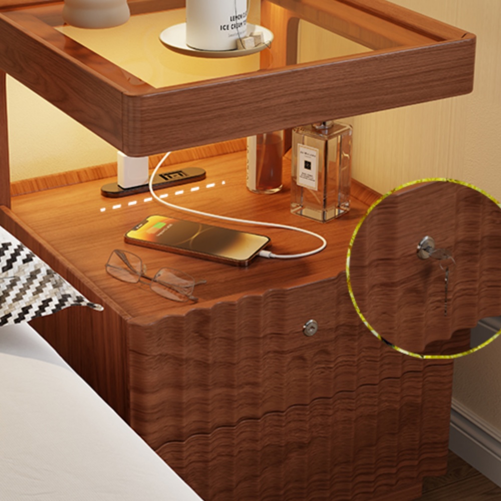Bedroom Solid Wood Lockable Bedside Table Living Room With Lamp Side Table