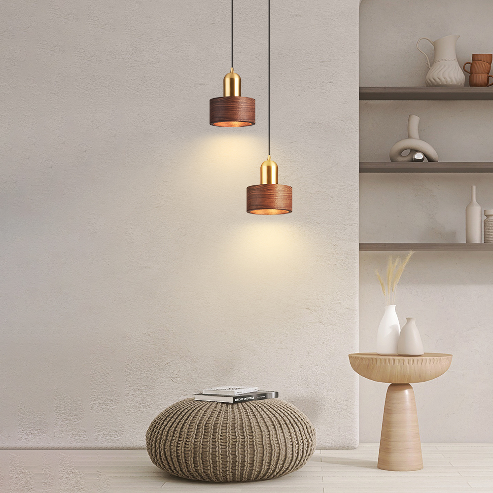 Bedroom Bedside Chandelier Light Luxury Walnut Solid Wood Small Pendant Light-Handwovenlamp