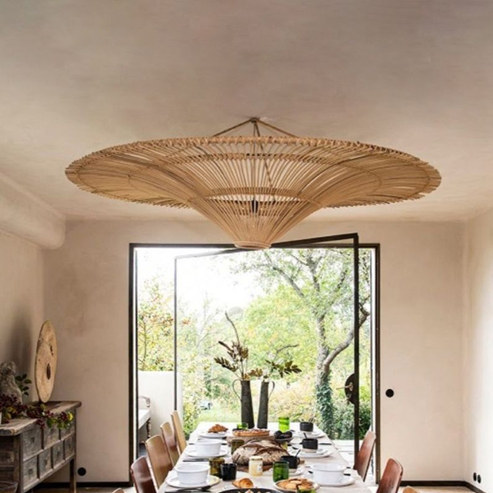 Large Modern Rattan Pendant Light Ceiling Lampshade Wabi-sabi Chandelier-Handwovenlamp