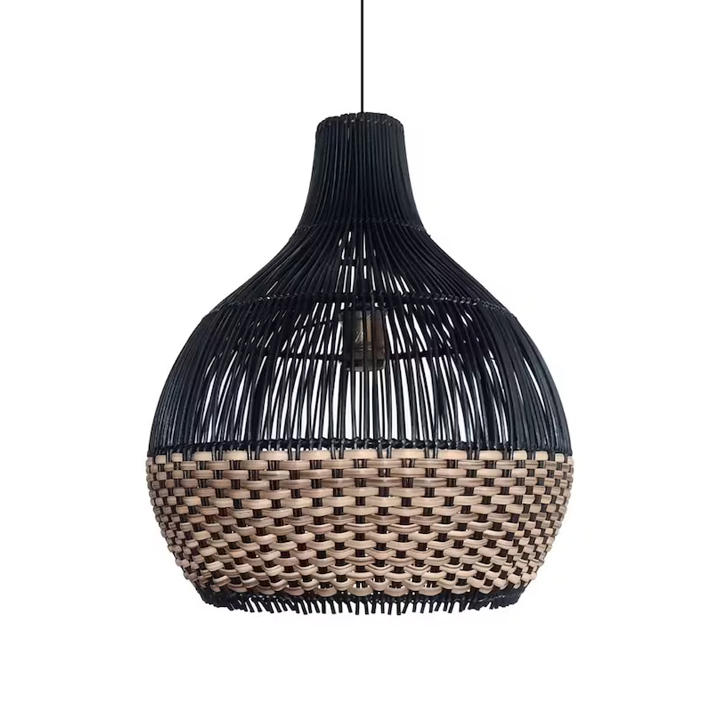 Salt Lake Handwoven Kitchen Island Black Rattan Pendant Light-Handwovenlamp
