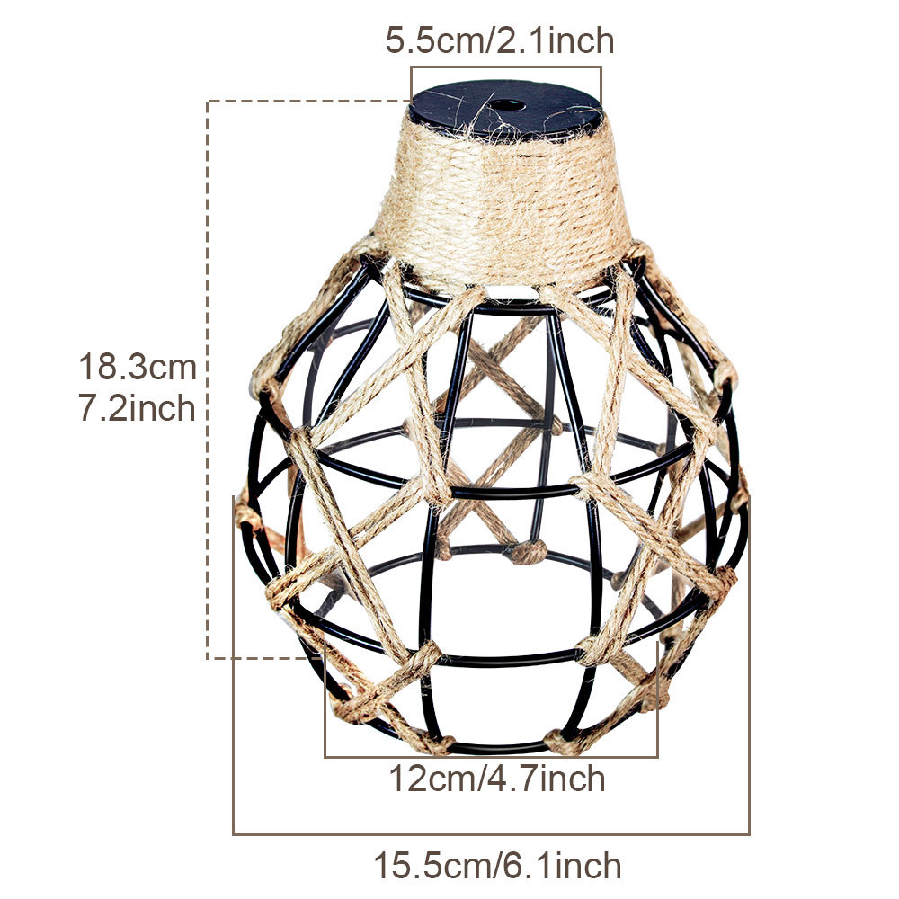 Industrial Retro Hemp Rope Diamond Head Metal Cage Loft Iron Wire Welding Lampshade-Handwovenlamp