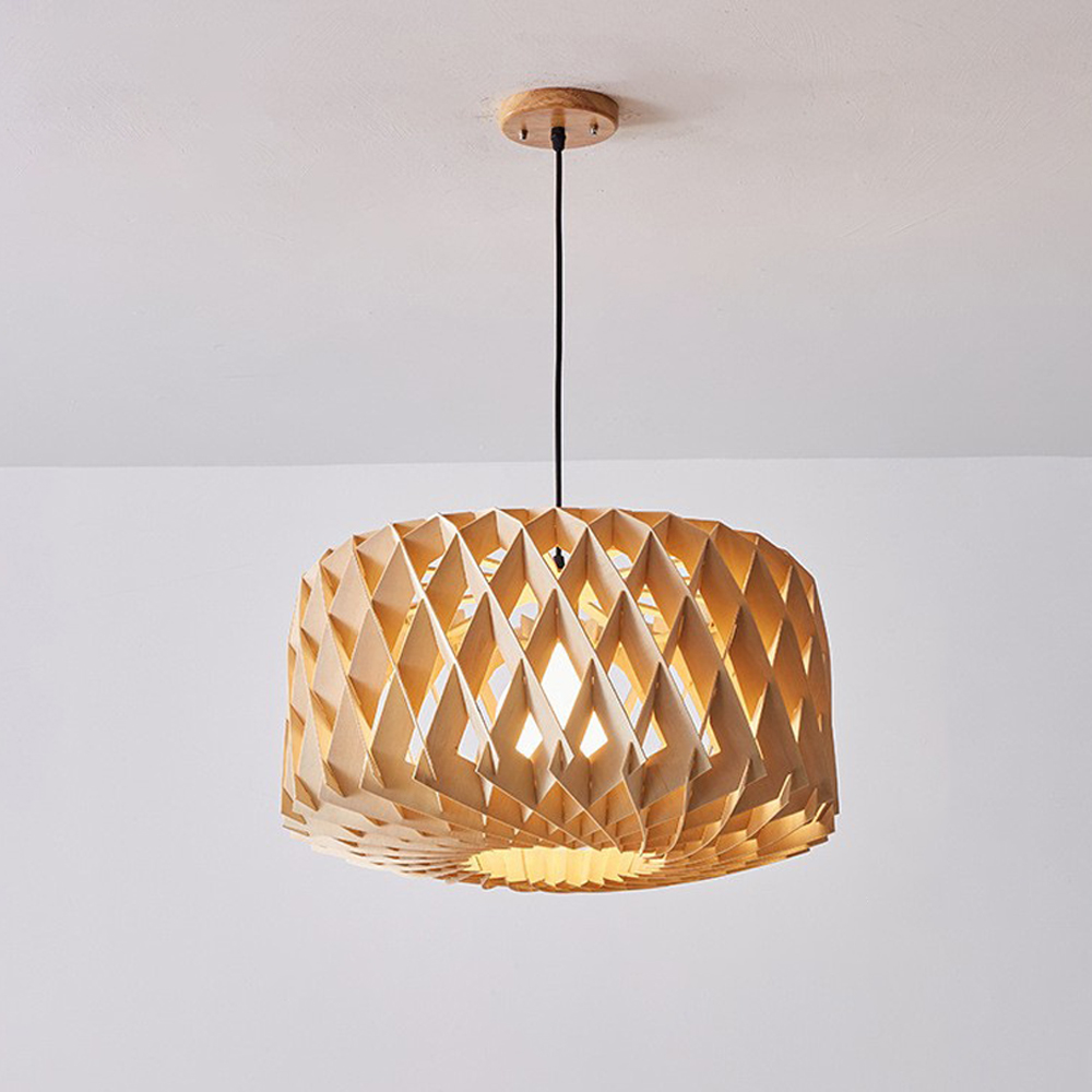 Wabi-Sabi Wooden Pendant Light Dining Room Basswood Chandelier-Handwovenlamp