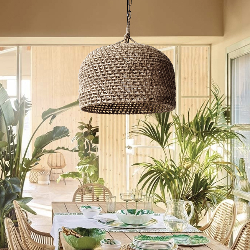 Japanese Rattan Weaving Kitchen Counter Pendant Light Hemp Rope Chandelier-Handwovenlamp