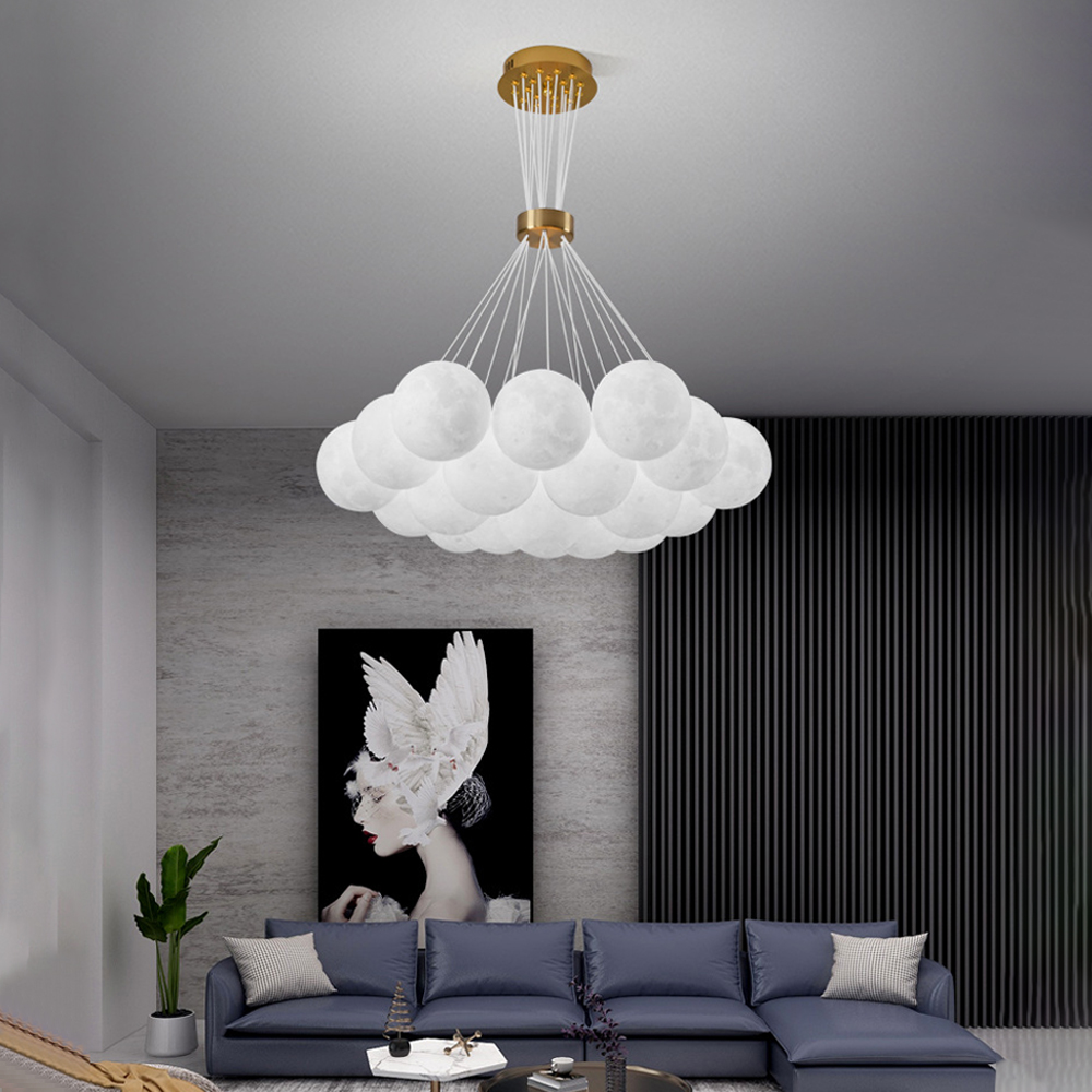 Nordic Children's Room Chandelier 3D Moon Bubble Ball Pendant Lamp-Handwovenlamp