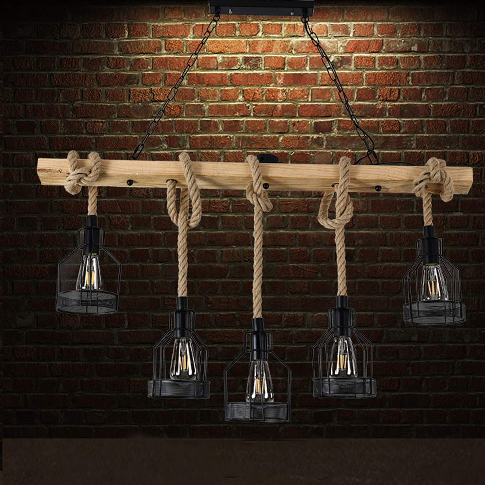 Restaurant Cafe Vintage Hemp Rope Chandelier Industrial Style Lighting Fixtures-Handwovenlamp