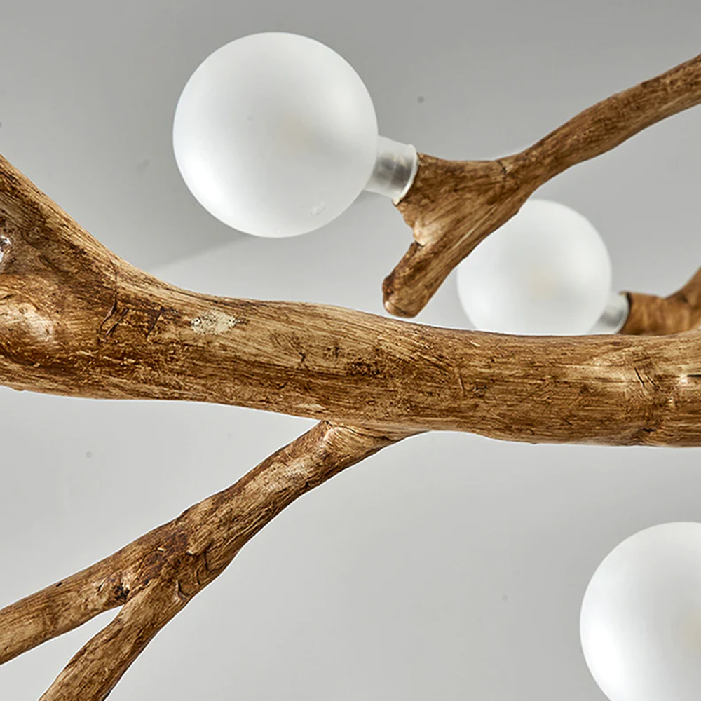 Nordic Rustic Tree Branch Hanging Chandelier with Bubble Glass lighting-Handwovenlamp