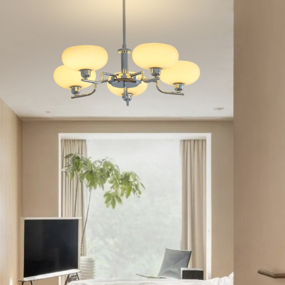 Bauhaus Living Room Milk White Glass Chandelier-Handwovenlamp