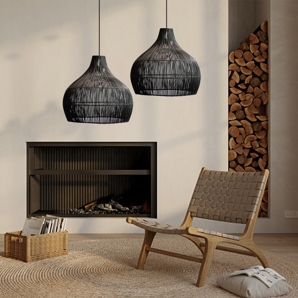 Japanese Style Retro Rattan Chandelier Creative Hotel Inn B&B Room Pendant Lamp-Handwovenlamp