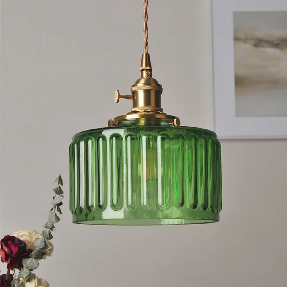 French Retro Brass Glass Chandelier Dining Room Single Head Small Pendant Lamp-Handwovenlamp