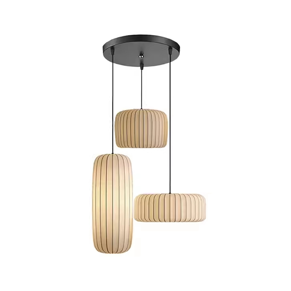 Wabi-Sabi Style Japanese Simple Imitation Silk Pendant Lights Living Room Combination Lamps-Handwovenlamp