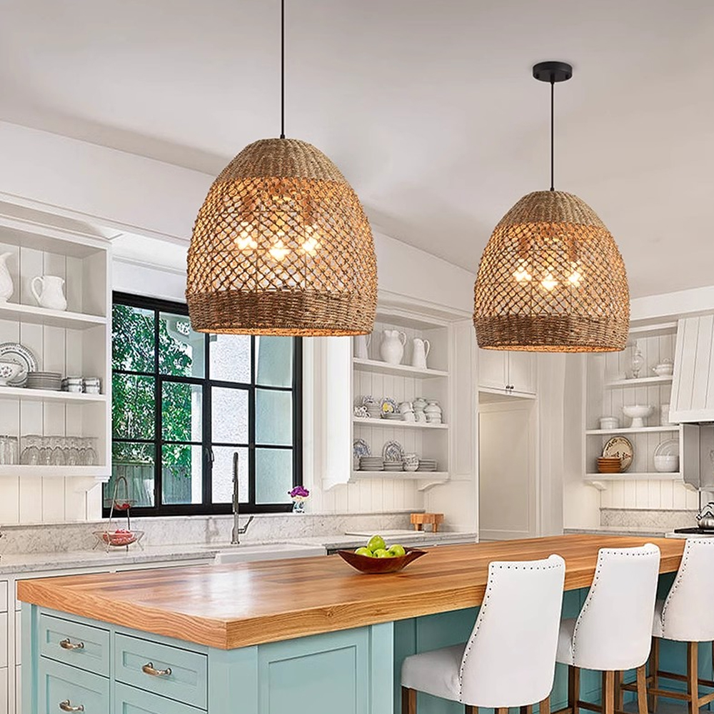 Natural Seagrass Lampshade Rattan Pendant Light Handmade Lamp Fixture-Handwovenlamp