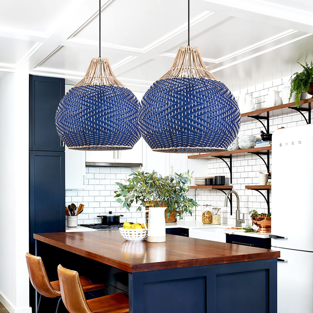 Handmade Rattan Pendant Light Fixture for Kitchen Island-Handwovenlamp