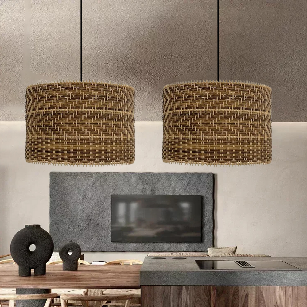 Wabi-sabi Dining Room Rattan Pendant Light Fixtures-Handwovenlamp