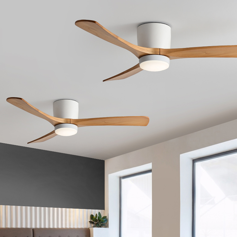 Ceiling Fan With Light Nordic Solid Wood LED Fan Lamp For Restaurant Living Room-Handwovenlamp