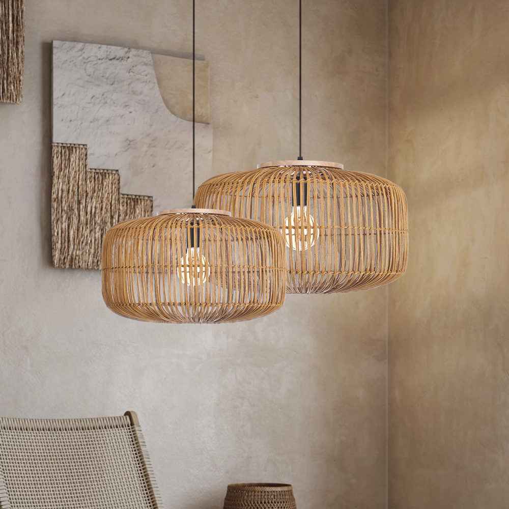 Wabi-sabi Style Retro Rattan Chandelier Japanese B&B Restaurant Hand-woven Pendant Lights-Handwovenlamp