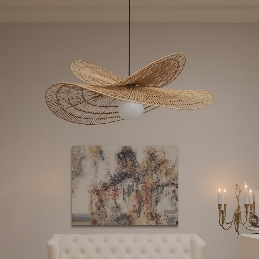 Handwoven Wabi-sabi Rattan Pendant Light Retro B&B Bedroom Living Room Creative Restaurant Chandelier-Handwovenlamp