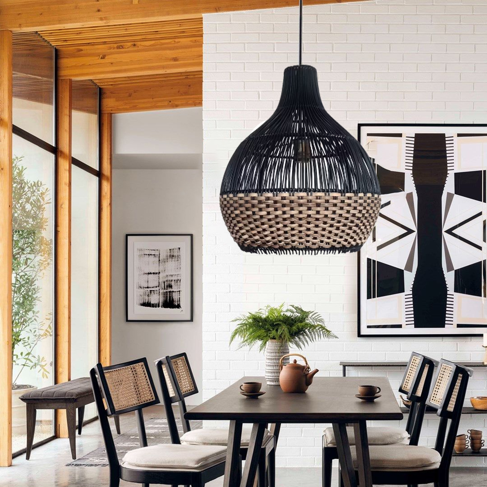 Salt Lake Handwoven Kitchen Island Black Rattan Pendant Light-Handwovenlamp