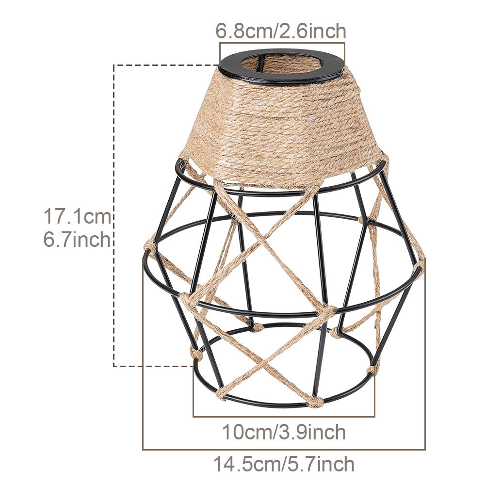 Industrial Retro Hemp Rope Diamond Head Metal Cage Loft Iron Wire Welding Lampshade-Handwovenlamp