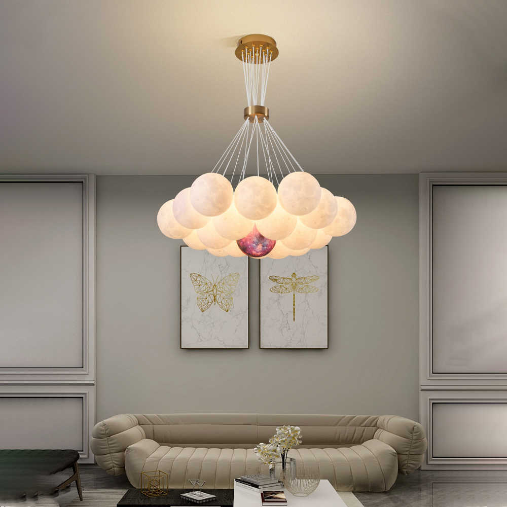Nordic Children's Room Chandelier 3D Moon Bubble Ball Pendant Lamp-Handwovenlamp