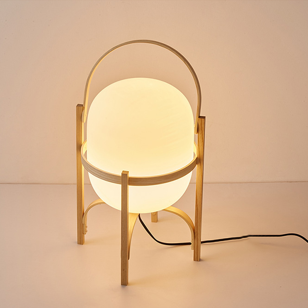 Simple Japanese Solid Wood Floor Lamp Designer Basket Glass Table Lamp Bedside Light-Handwovenlamp