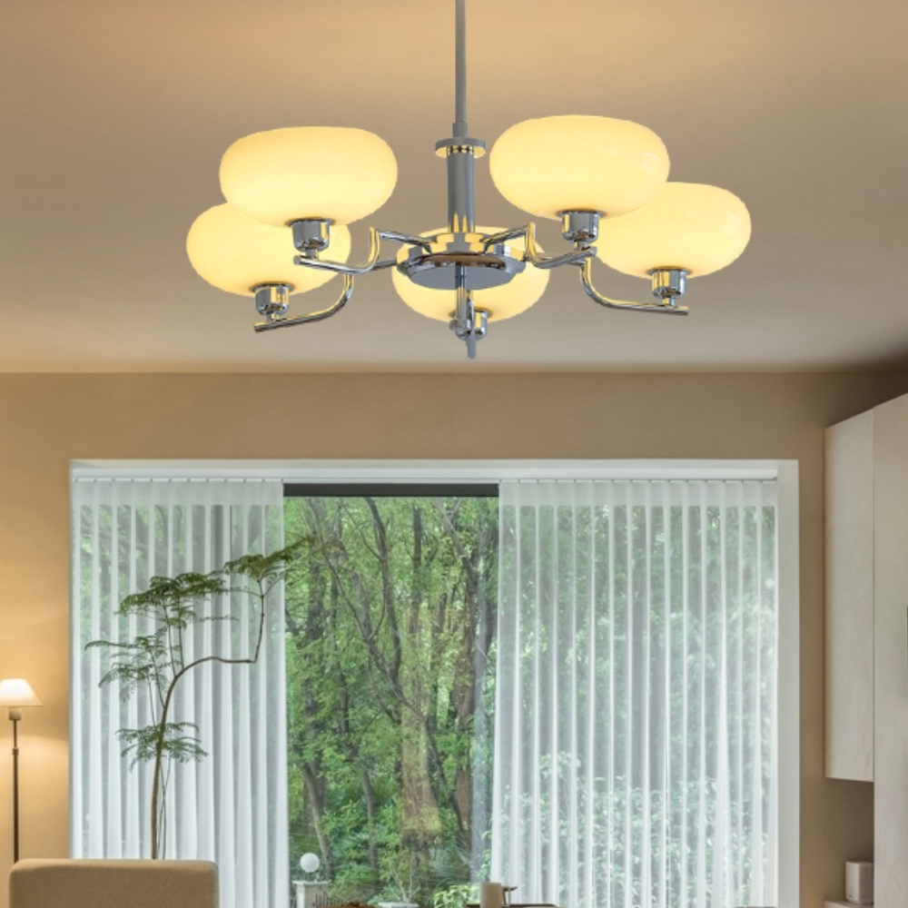 Bauhaus Living Room Milk White Glass Chandelier-Handwovenlamp