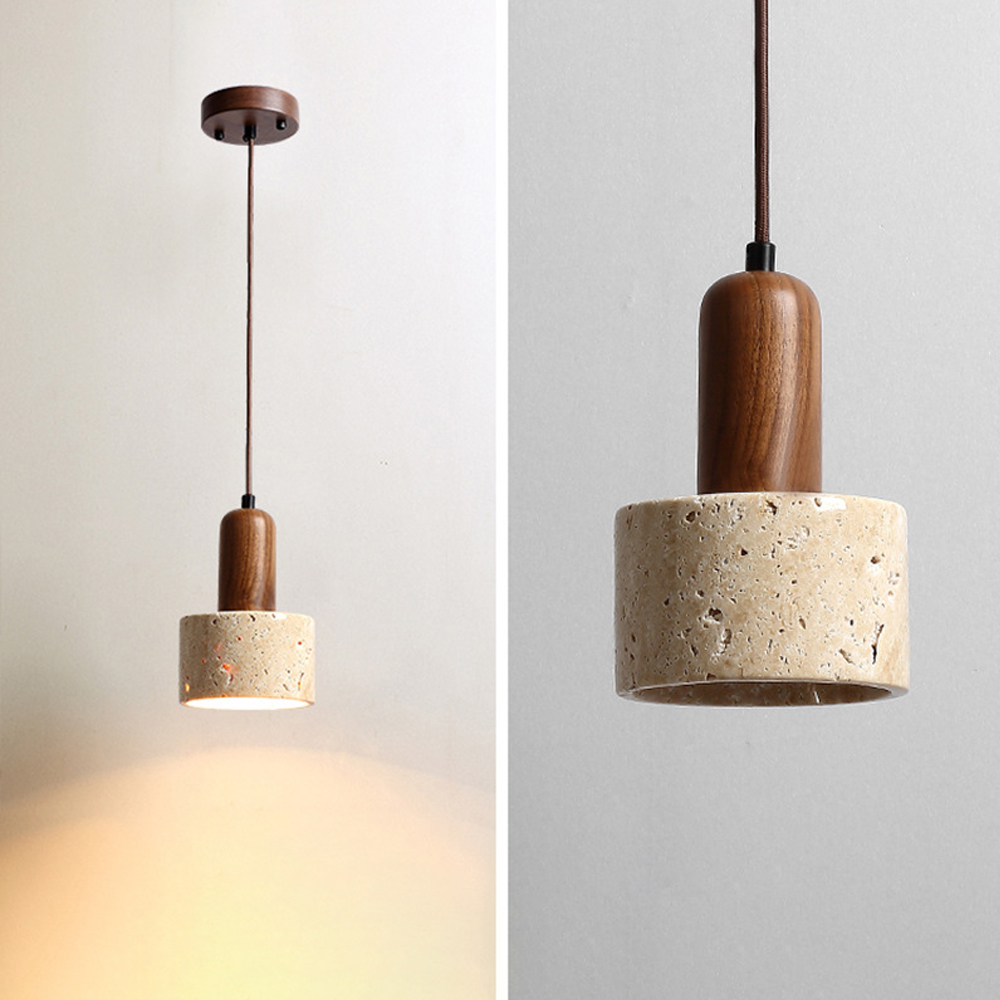 Wabi-Sabi Creative Homestay Travertine Stone Pendant Light Fixture-Handwovenlamp